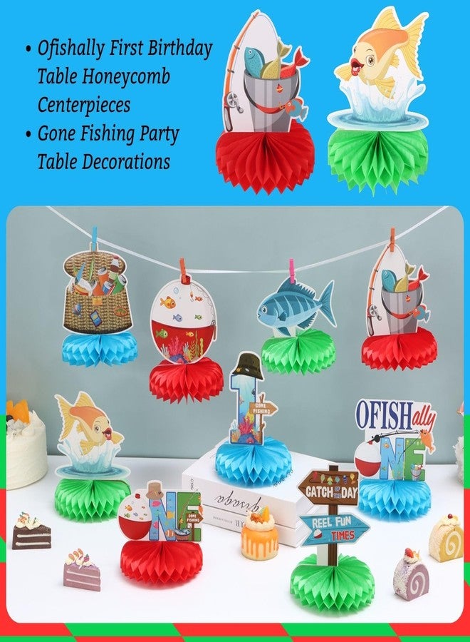 RANERVZ 9pcs Ofishally First Birthday Honeycomb Centerpieces Gone Fishing Party Table Decorations O Fishally Tabletop Centerpieces for One Birthday Baby Shower Table Topper Sign Decorations - Image 4
